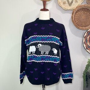 Vintage 80’s Private Eyes Sheep Heart Motif Crew Neck Sweater Granny Medium